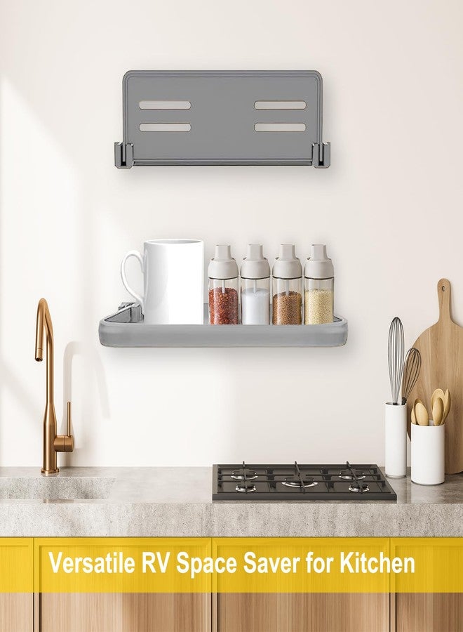 رف حائط قابل للطي من زوساني، عبوة من قطعتين، مصنوع من الألومنيوم الرمادي، مقاس 12 بوصة، منظم حائط قابل للطي بدون حفر، موفر للمساحة، مناسب للعربات الترفيهية، الكرفانات، والاستحمام - Image 2